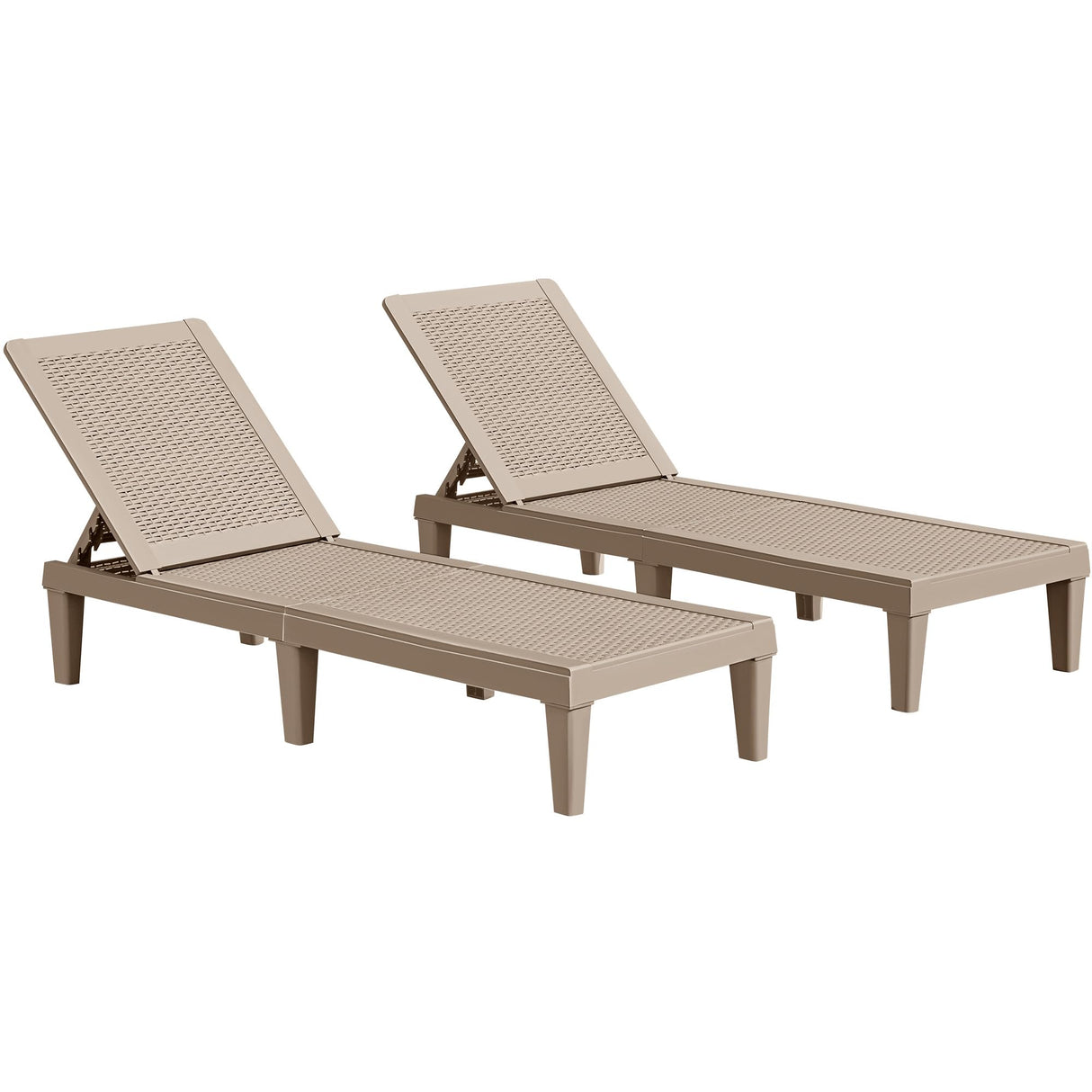JUMMICO Patio Chaise Lounge Chair Set of 2 Outdoor PE Waterproof Adjustable Easy Assembly Lounge Chairs for Outside Pool Garden Deck Beach (Light Brown) JUMMICO