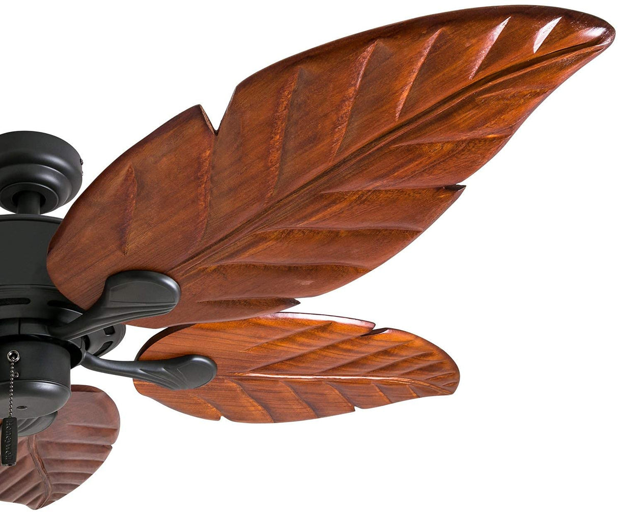 Honeywell Ceiling Fans Willow View, 52 Inch Tropical Indoor Ceiling Fan with No Light, Pull Chain, Three Mounting Options, Hand Carved Wooden Leaf Blades - 50501-01 (Bronze) Honeywell Ceiling Fans