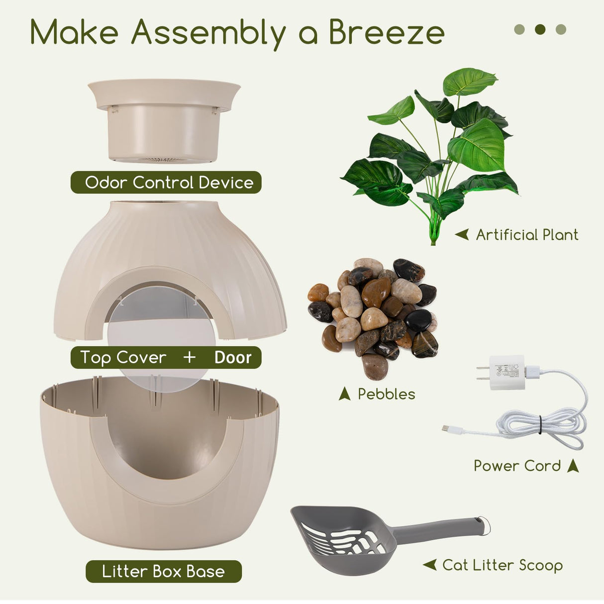 Tangkula Hidden Litter Box Plant, Cat Litter Box Enclosure Furniture with Odor Removal System, 4 Modes Lights, Artificial Plant, Pebbles, Door, Scoop, Planter Litter Box for Large Cats, Easy to Clean Tangkula