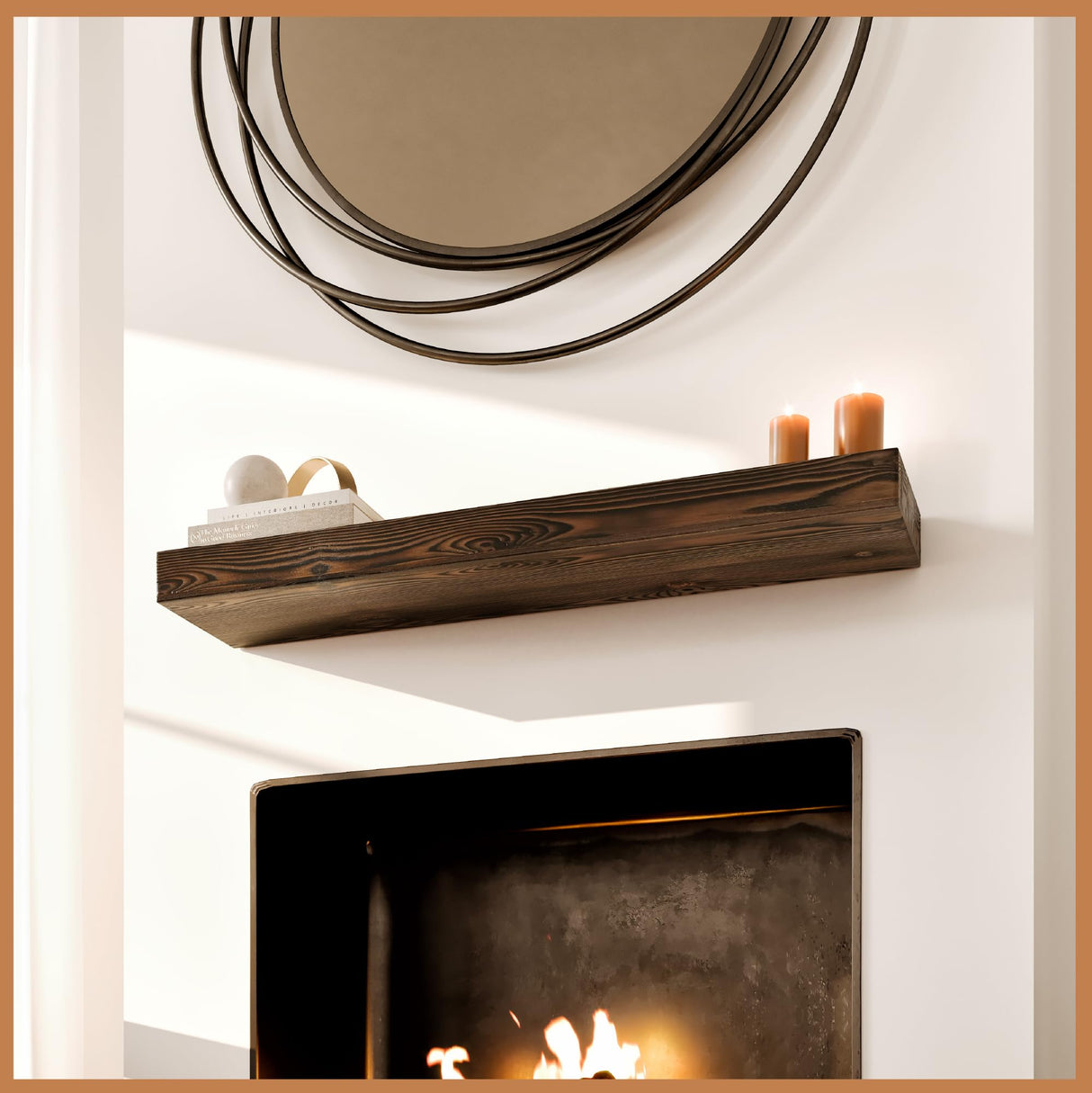 Avana Fireplace Mantel Shelf 48 inches - Natural Mantles for Over Fireplace - Wall Mounted Fireplace Mantels, Handcrafted Wood Mantle Mount, Rustic Brown Floating Mantle Shelves - 48 X 8 X 3 Inch Avana