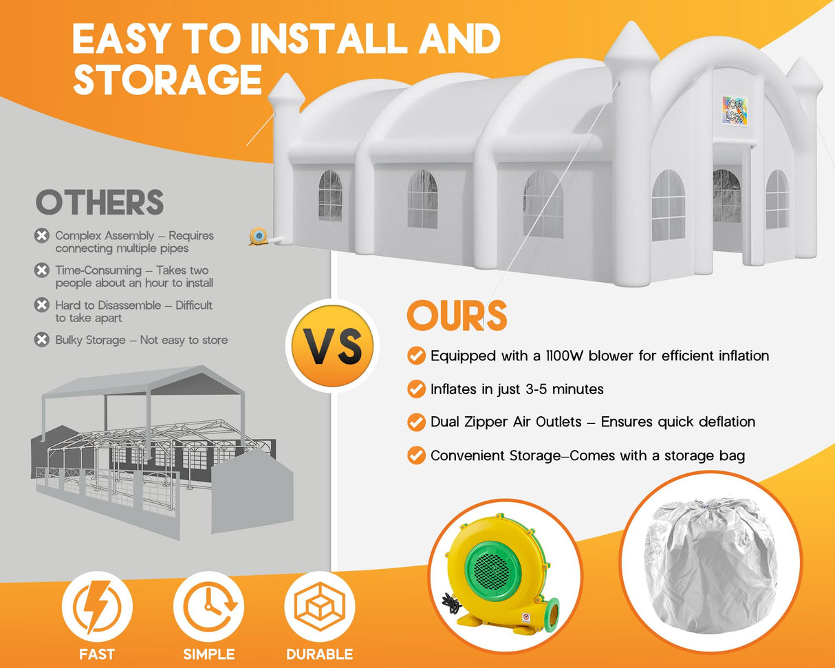 Albott 40x23x15 FT Commercial Inflatable Wedding Tent, 210D Oxford Fabric Portable Heavy Duty Party Tent with 2 Roll-Up Doors & 8 Sand Bags, Gazebo Event House for Wedding Birthday Backyard Party Albott