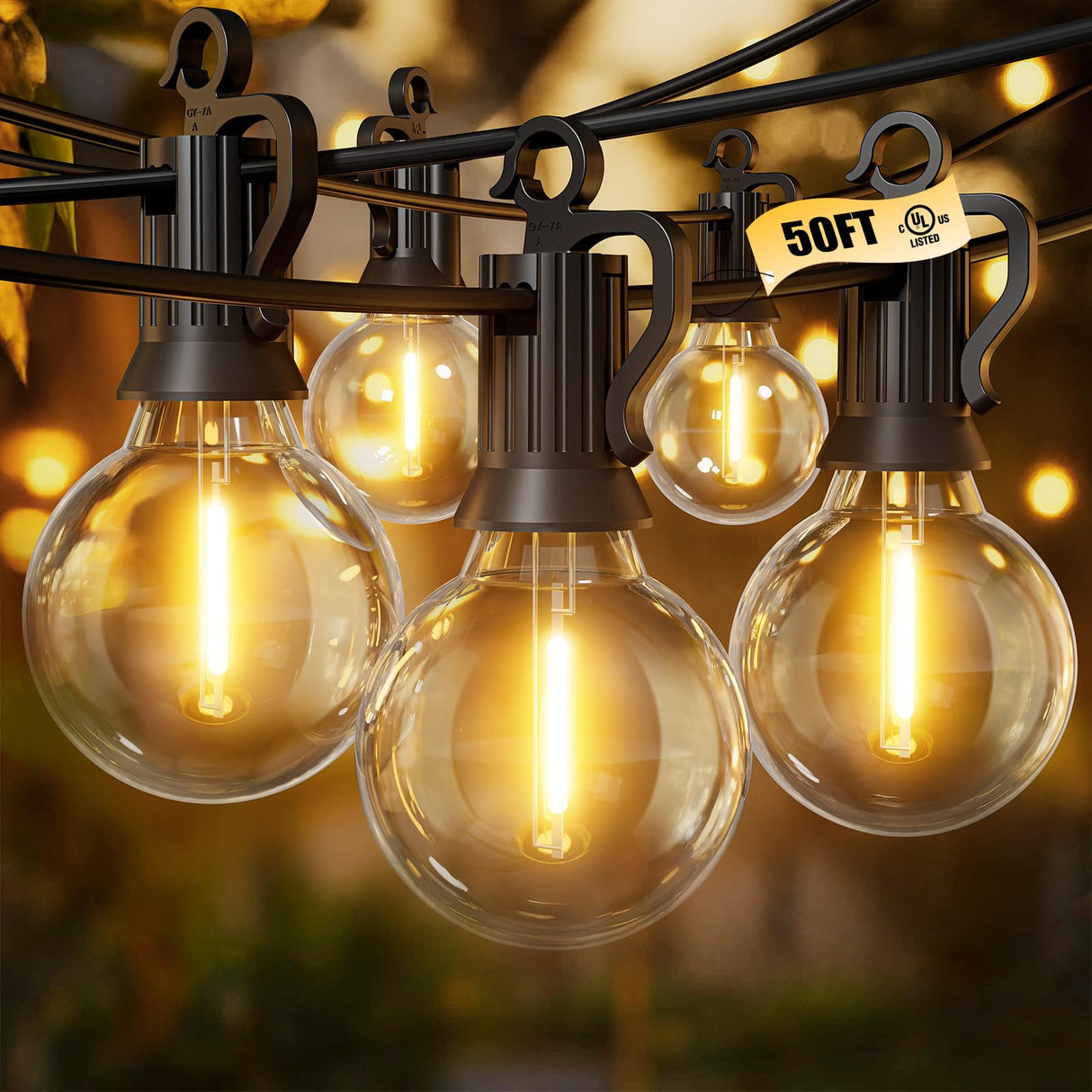Brightown Outdoor String Lights - Connectable Dimmable LED Patio String Lights with G40 Globe Plastic Bulbs, All Weatherproof Hanging Lights for Outside Backyard Porch (50 ft - 25 LED Bulbs) Brightown