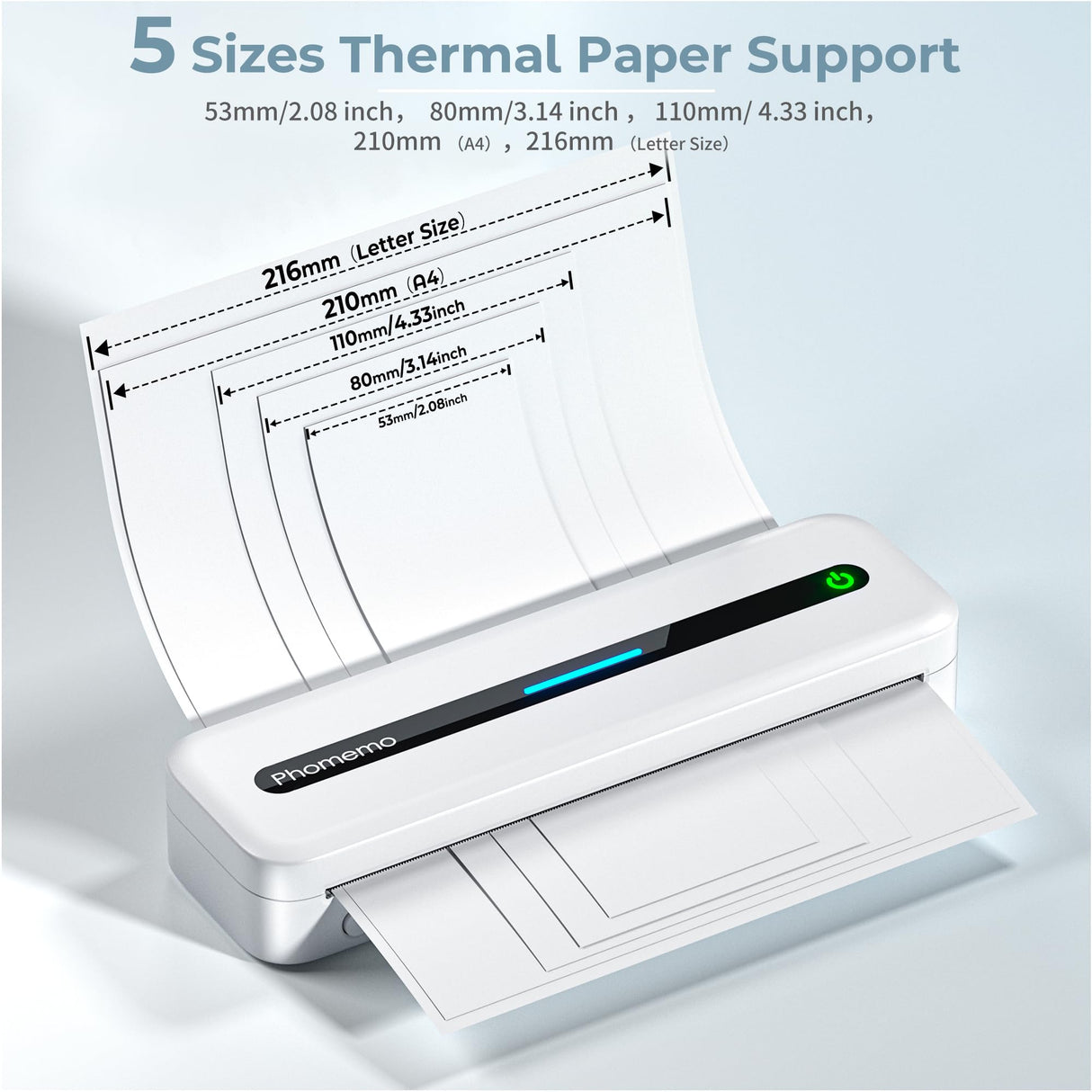 Phomemo M832 Portable Printers Wireless for Travel, Upgrade Bluetooth Thermal Printer, No Ink Printer Support 8.5'' x 11'' Letter & A4 Thermal Roll Paper, Compatible with Phone & Laptop Phomemo