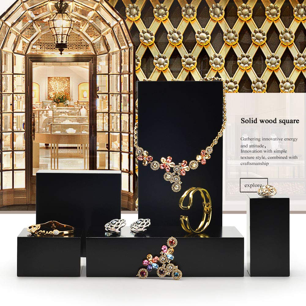 Oirlv Solid Wood Minimalism Style Jewelry Display Stand Showcase Jewelry Organizer Black Square Holder (SM05302) Oirlv
