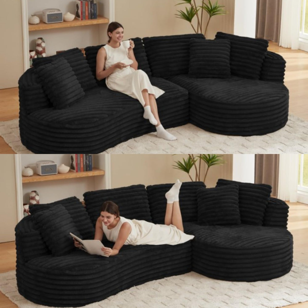 Trygoal Modern Curved L-Shape Sectional Sofa, Luxury Oversized Upholstered Sofa with Deep Seat, Comfy Sleeper Couch with Left Chaise Lounge, Boneless Cloud Curved Couch for Living Room, Black Trygoal