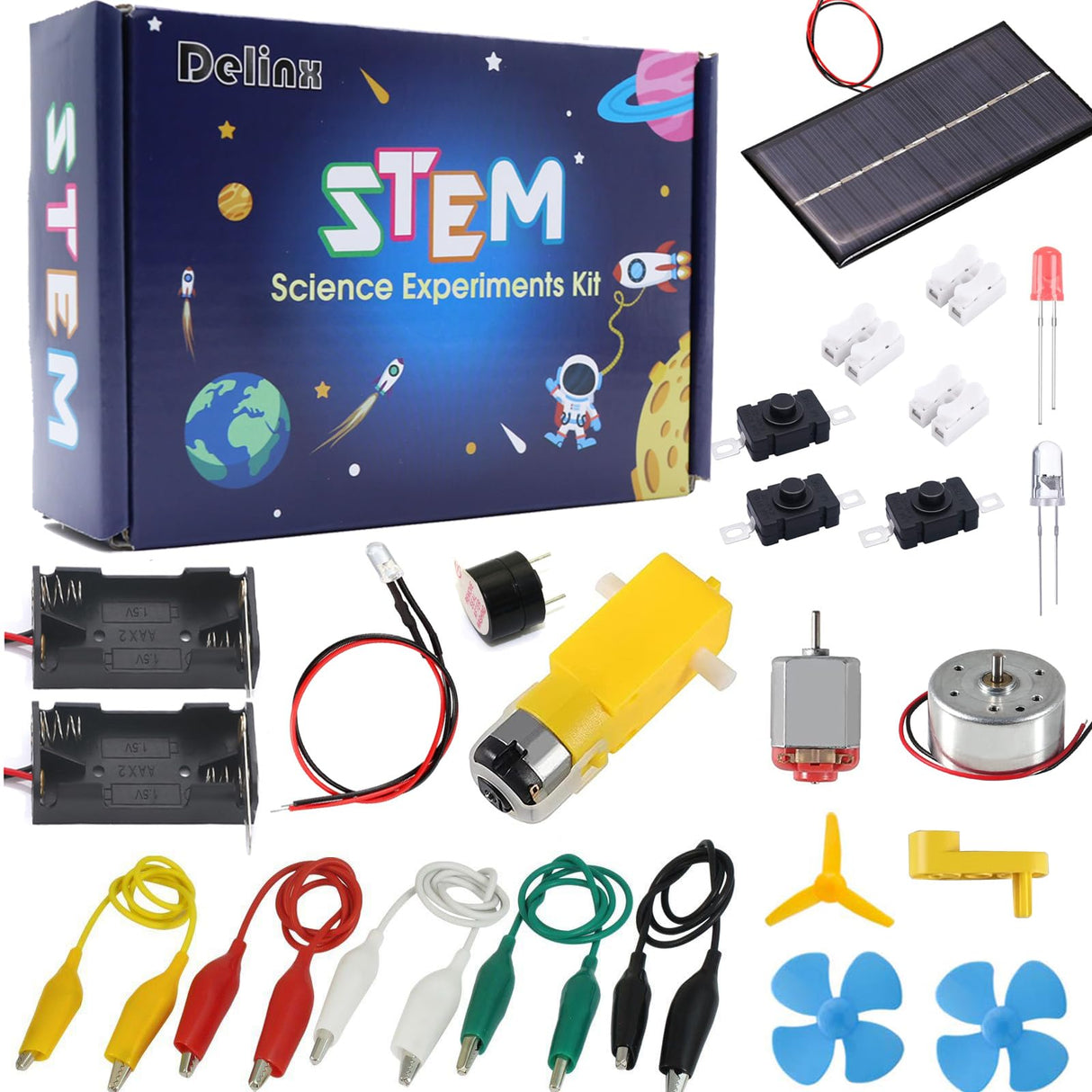 Delinx Fun Physics Science Experiment Kit: Windmill & Hand-cranked Generator, Solar Power, Basic Electric Circuit Learning, DIY Educational STEM Project for Kids & Teens, Girls & Boys Delinx