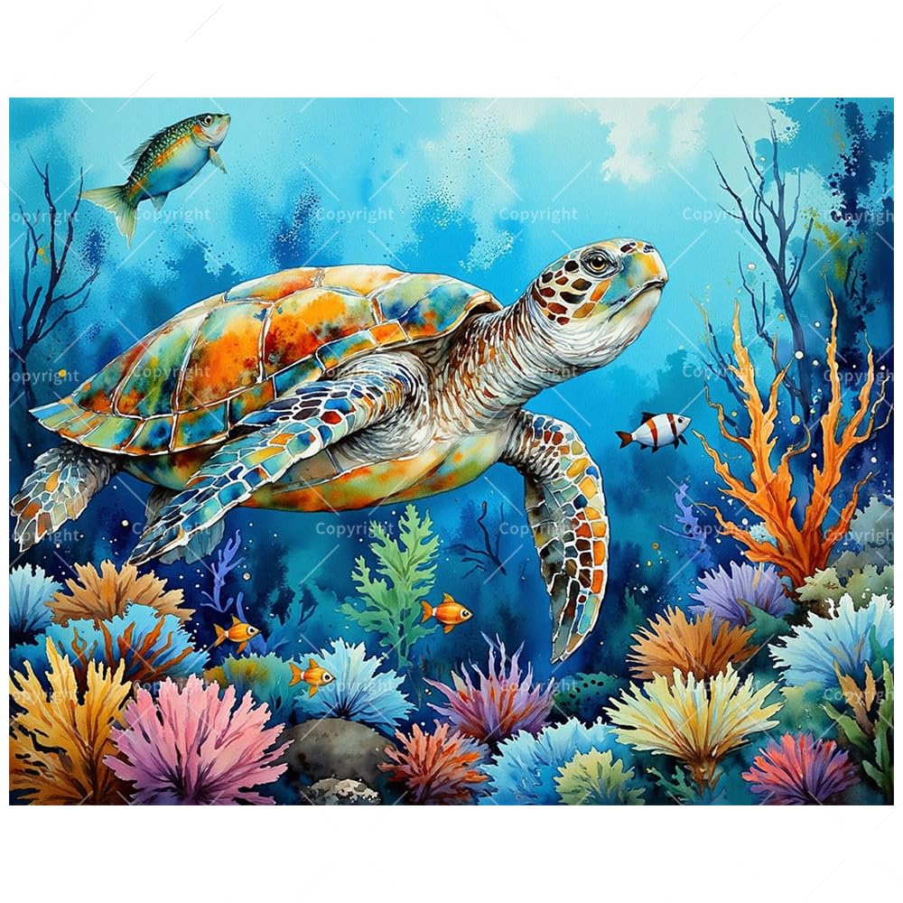 Ocean Turtle Paint by Numbers Kit for Adults - DIY Sea Turtle and Coral Reef Painting on Canvas 16x20 Inch, Acrylic Paint Set, Suitable for Beginners, Art for Home Decoration or Gifts DecorFriday