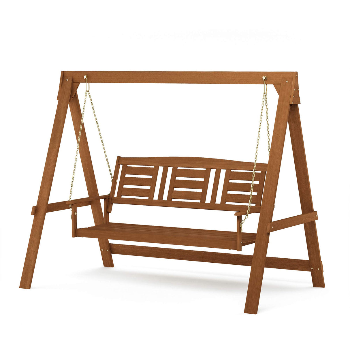 Furinno Tioman Hardwood Patio / Garden / Outdoor Large Porch Swing, 3 Seater with Hanging Frame, Natural Furinno