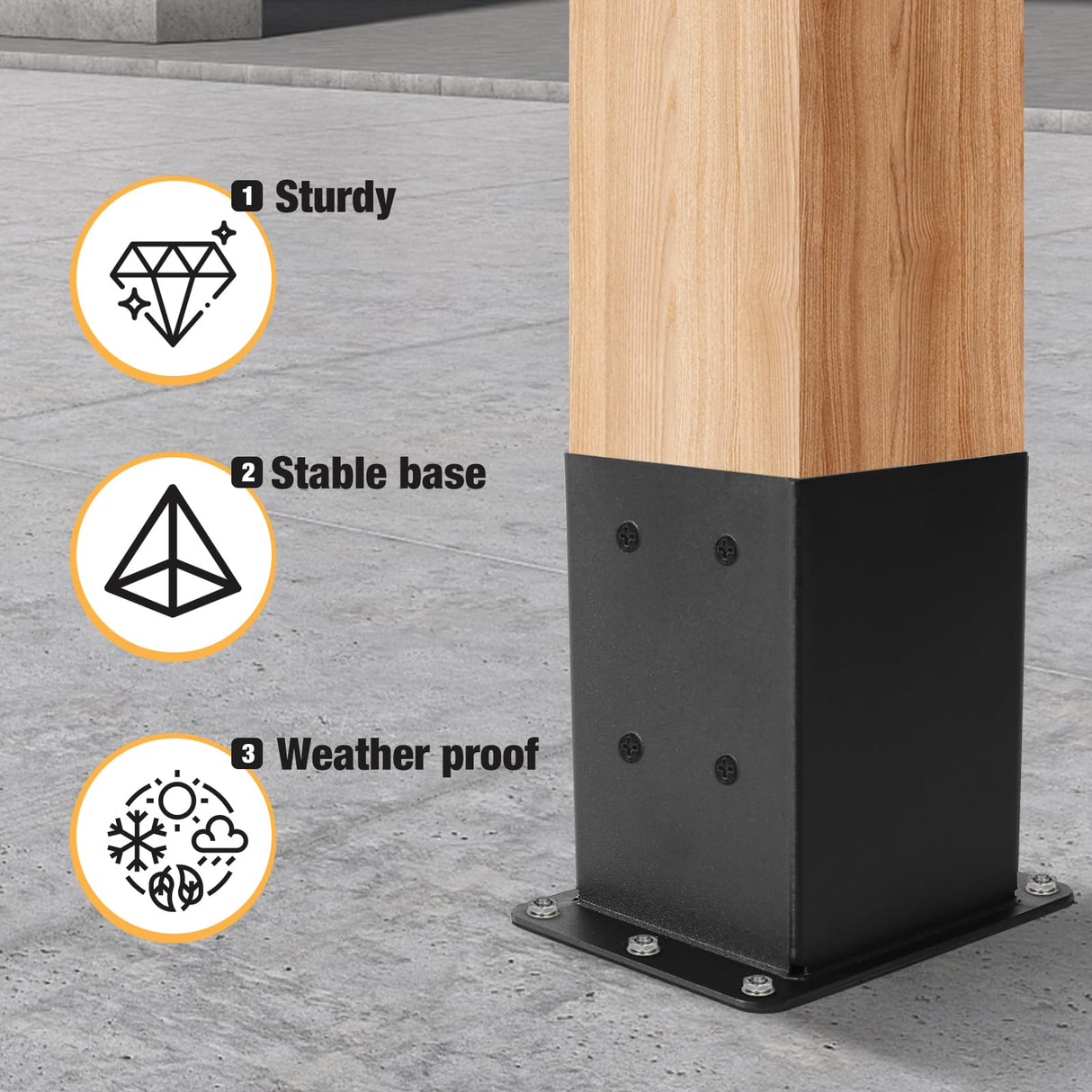 ICokin 4×4 Post Base 8 Pcs,Deck Post Brackets,Inner Size (3.6"x3.6“)Heavy Duty Powder-Coated Steel Post Bracket Fit for Outdoor Pavilion, Deck Railing ,Support Deck Base Plate,Pergola ICokin