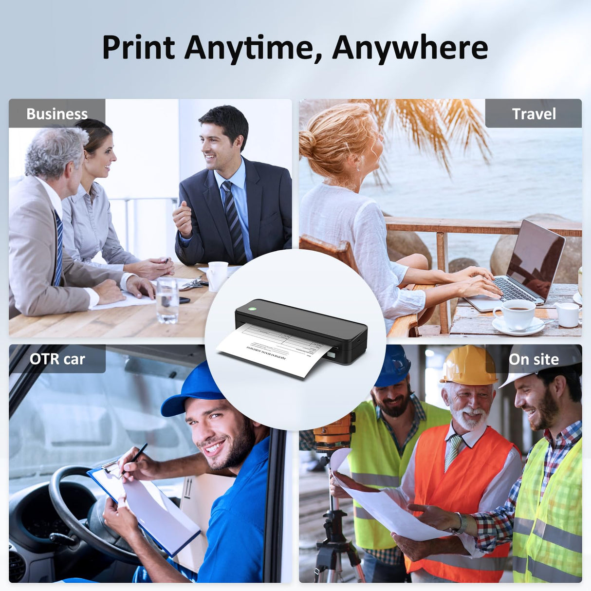 Gloryang Inkless Portable Printer for Travel, Wireless Thermal Printer Supports 8.5 x 11 Inch US Letter Size, Bluetooth Printer Includes Carry Case and 3 Rolls of Thermal Paper Kit, Black Gloryang