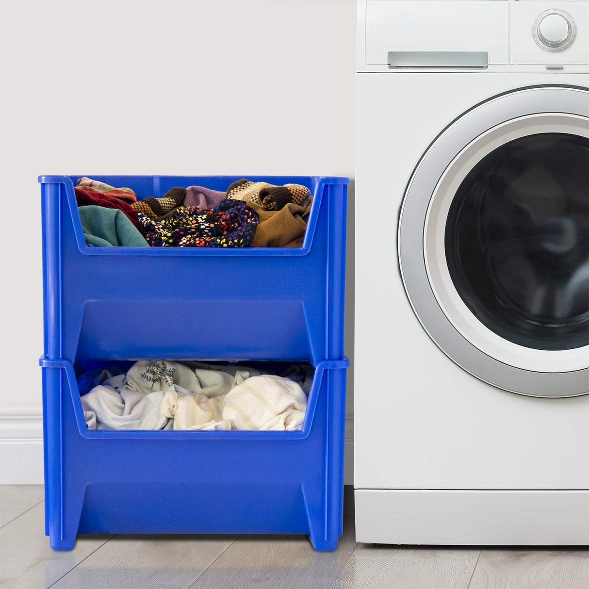 Akro-Mils 13017 Stak-N-Store Heavy Duty Stackable Open Front Plastic Storage Container Bin, (15-Inch x 20-Inch x 12-1/2-Inch), Blue, (3-Pack) Akro-Mils