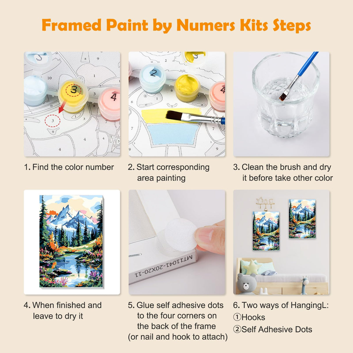 MOGTAA Mountains Lake Paint by Numbers Kit for Adults Beginners with Frame, Landscape Adult Paint by Number Kits on Canvas with Easel, Easy DIY Oil Painting Kits for Home Decor, 8x12in MOGTAA