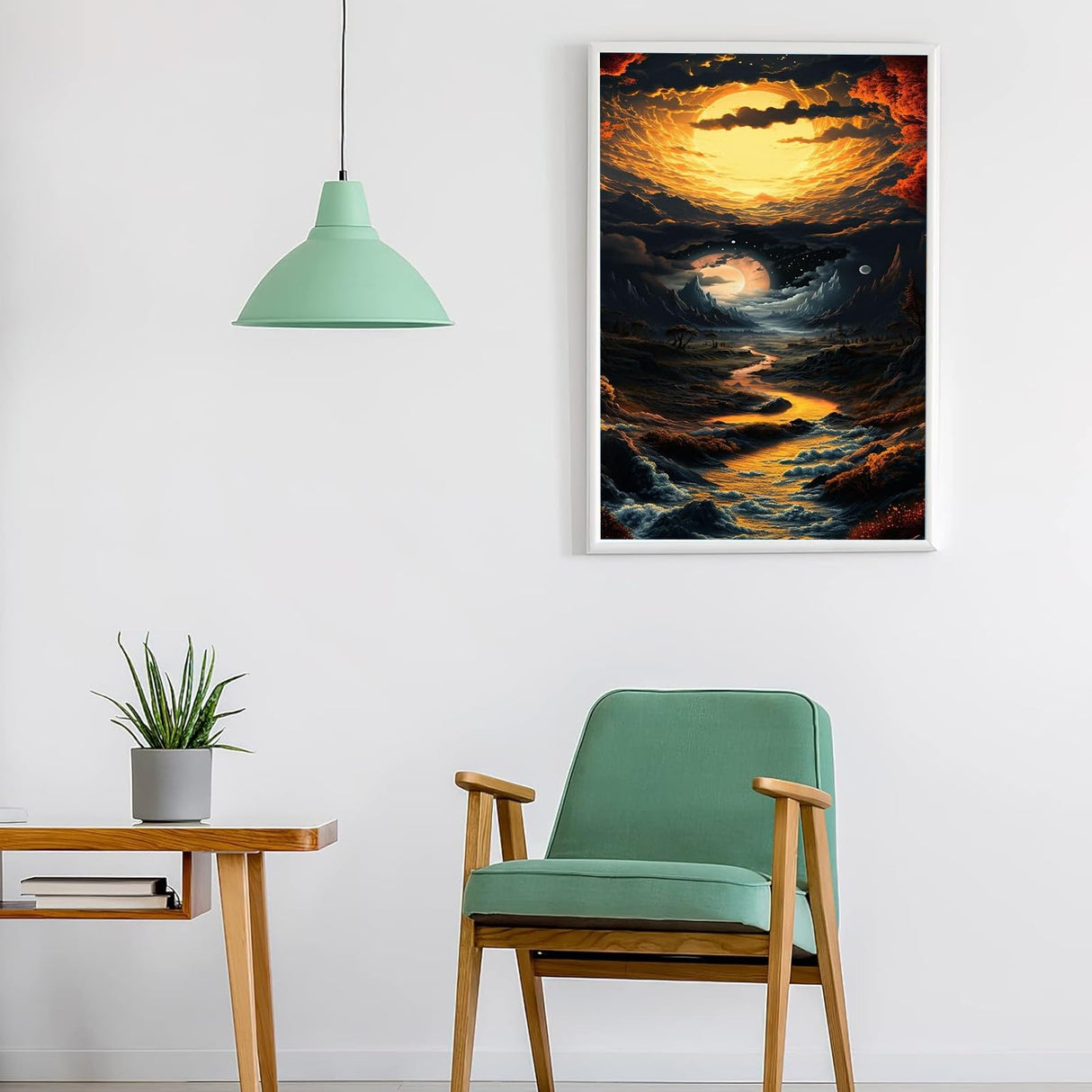 hyzsj Paint by Numbers Kit for Adults with Frame, Landscape Paint by Number Canvas, Mountain Paint by Numbers with Easel, DIY Moon Scenery Paint by Number Kits for Home Wall Decor(11.8x15.7inch hyzsj