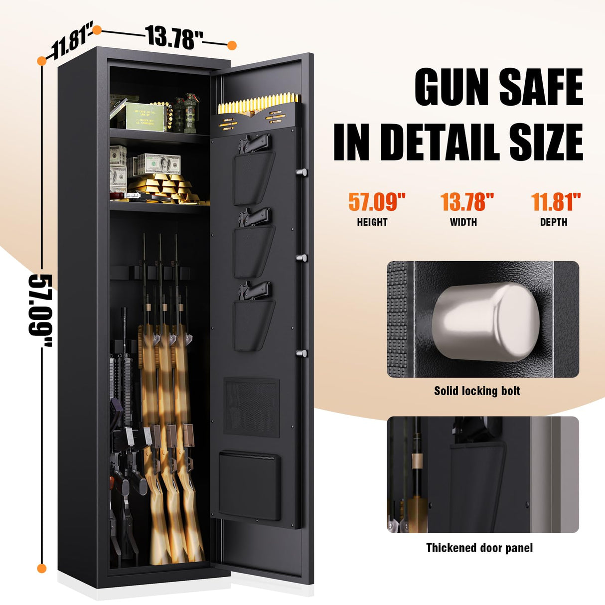 8-12 Gun Safe for Rifles and Pistols,biometric Fingerprint Lock,No Assembly Required,Fireproof Gun Safe for Home with Removable Gun Shelf,Alarm System,Silent Mode ZZXCBB