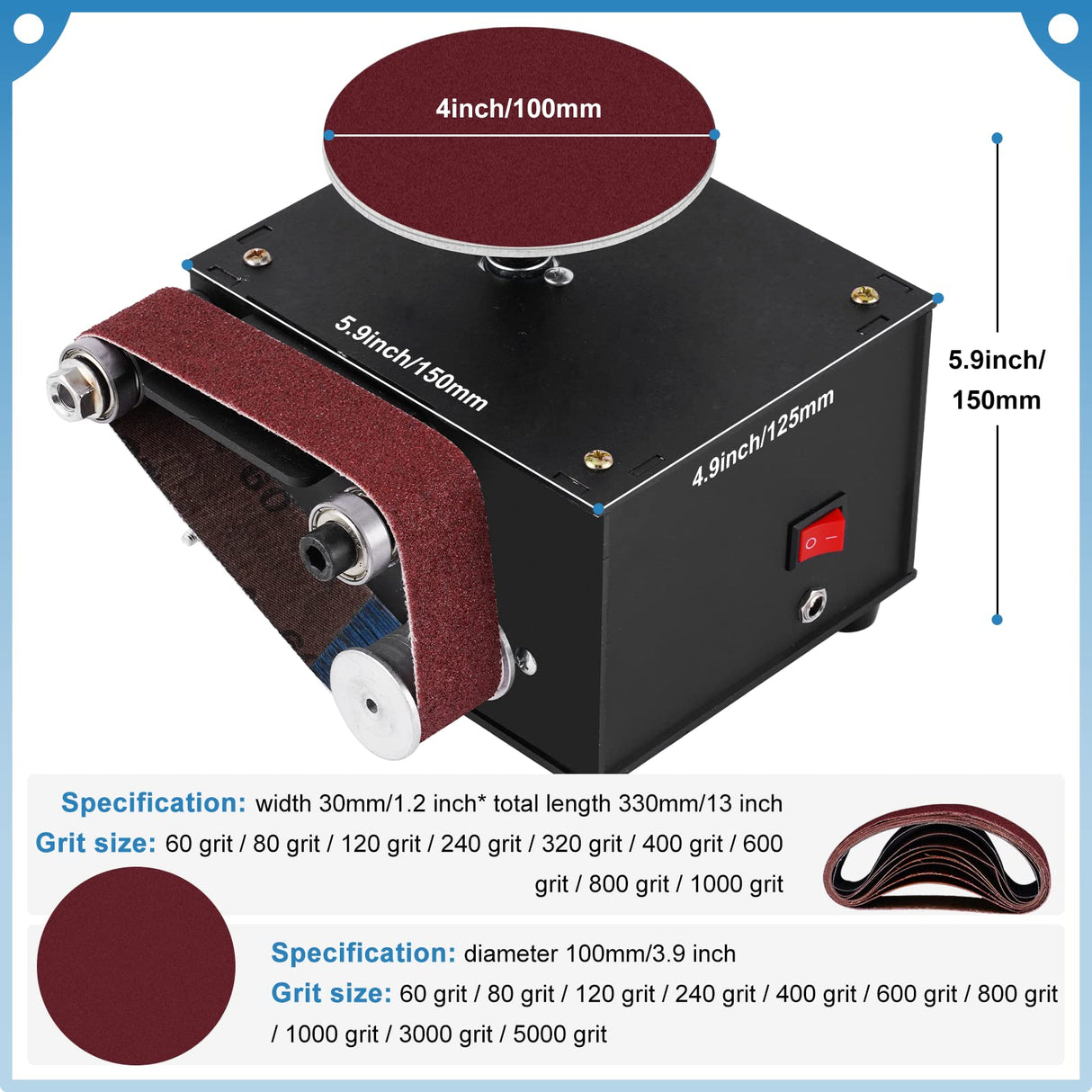 2 in 1 Mini Belt Disc Sander,4 Inch Sanding Disc Machine,1.18 x 13 inch Belt Sander 8000RPM for Knife Sharpening, Wood, Crafts, Metal, Stone, and Scissors Grinding Poiget