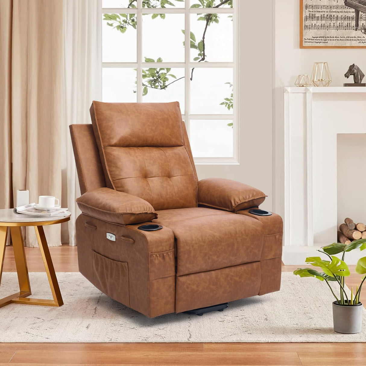 Polar Aurora Power Lift Chair for Elderly,Electric Recliner Chair with Vibrating Massage & Heating,Living Room Chair with Thickened armrest,USB Ports,2 Cup Holders,Brown Polar Aurora