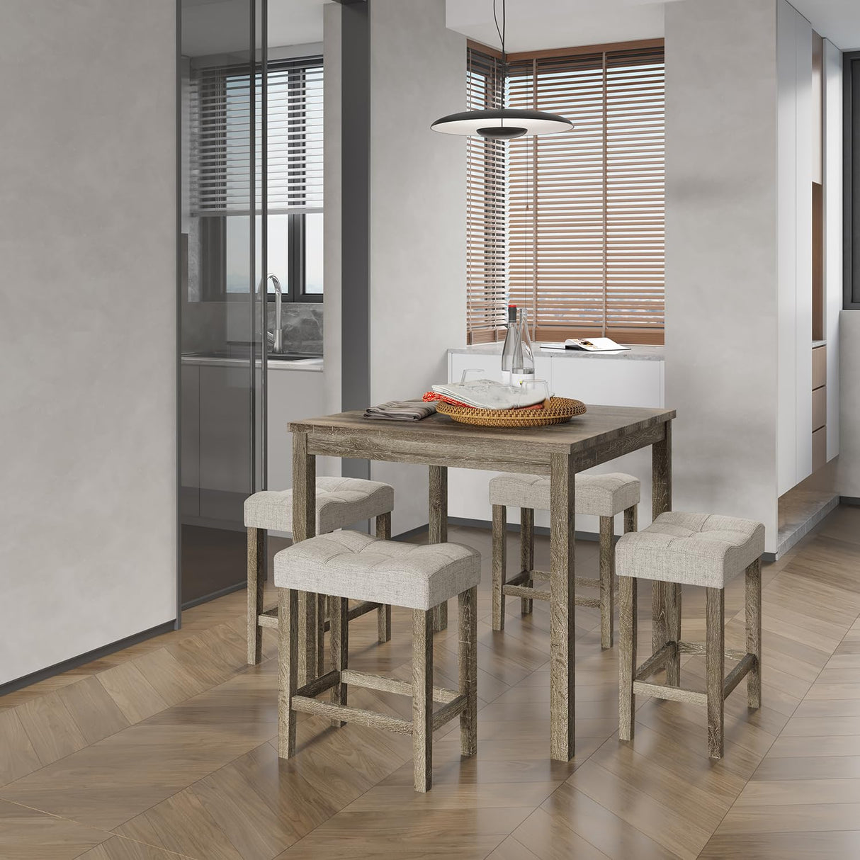 Allamazing Modern 5-Piece Rectangular Counter Height Dining Table Set in Natural Finish allamazing