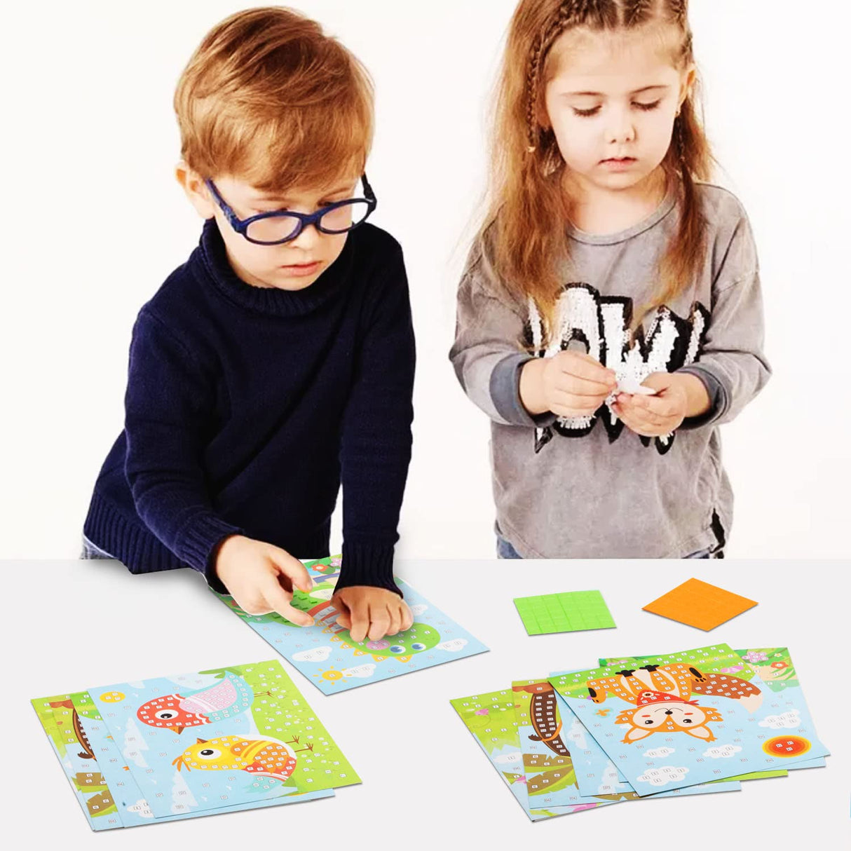 LZHZH 6 PCS - Mosaics Sticker Art Kit for Kids,1260 Pieces Sticky Foam DIY Craft for Boy Girl,Animals Sticker Craft Activities (Age 3+) LZHZH