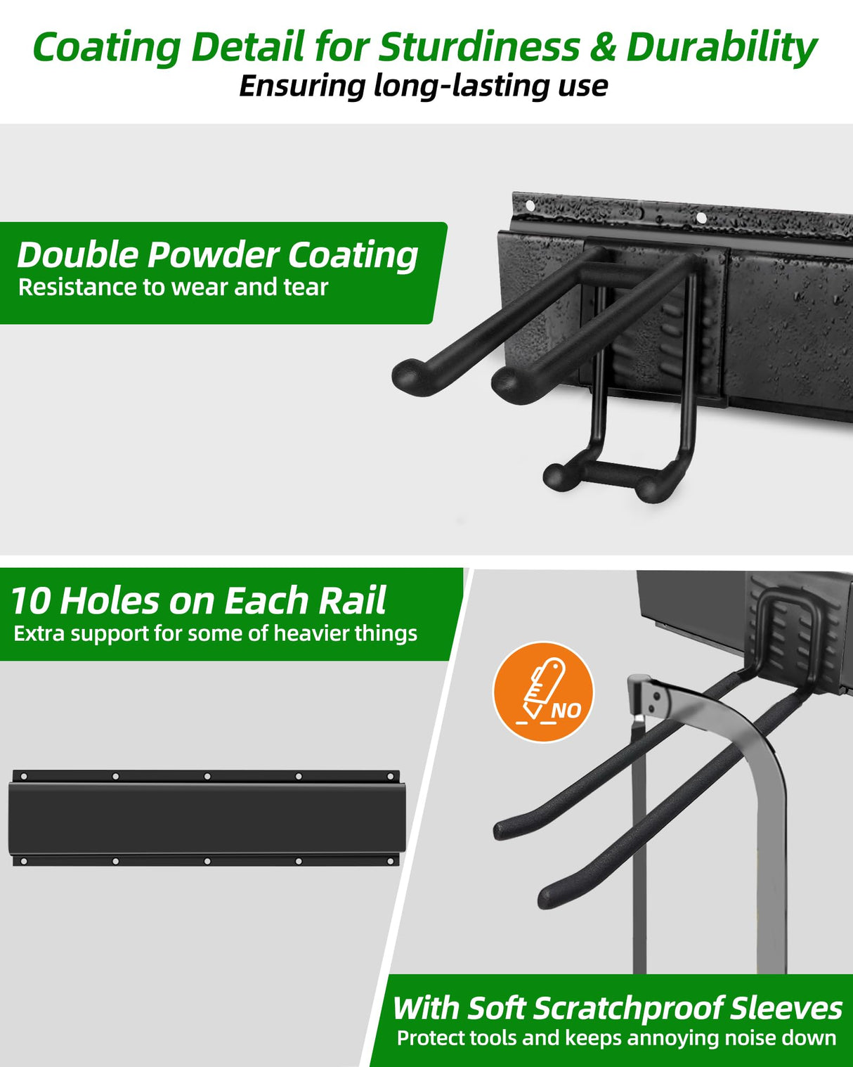 PIYILO 64 inches Garage Tool Organizer Wall Mount, Heavy Duty Garden Tool Organizer Rack, Hanging Storage Organization Racks Holder with 10 Hooks, for Lawn Tools, Shovel, Shed PIYILO