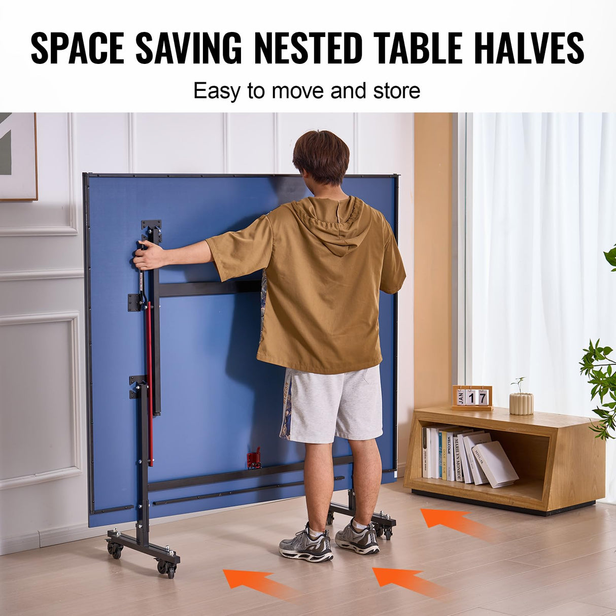 VEVOR Ping Pong Table, Professional Table Tennis Game, Indoor MDF Portable Table Tennis Table, Foldable Ping Pong Table with Quick Clamp Net and Lockable Wheel, 10 Minute Easy Assembly, 12mm Tabletops VEVOR