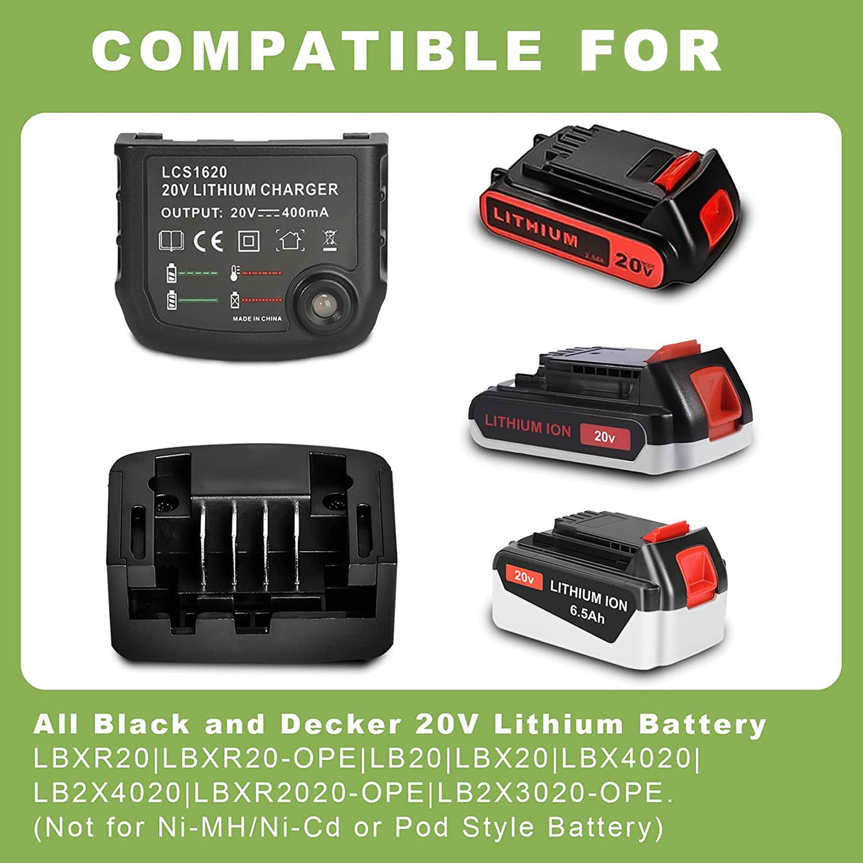 JYJZPB 20V MAX Lithium Battery Charger Compatible for Black & Decker 20V Lithium Battery LBXR20 LBX20 LB20 LBXR20-OPE LBX 4020 LB2X4020 LBXR2020-OPE, LCS1620 Lithium Battery Charger JYJZPB