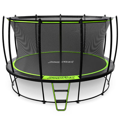 JumpFlex Large Round Recreational Backyard Trampoline & Net, 14 Foot Green/Black