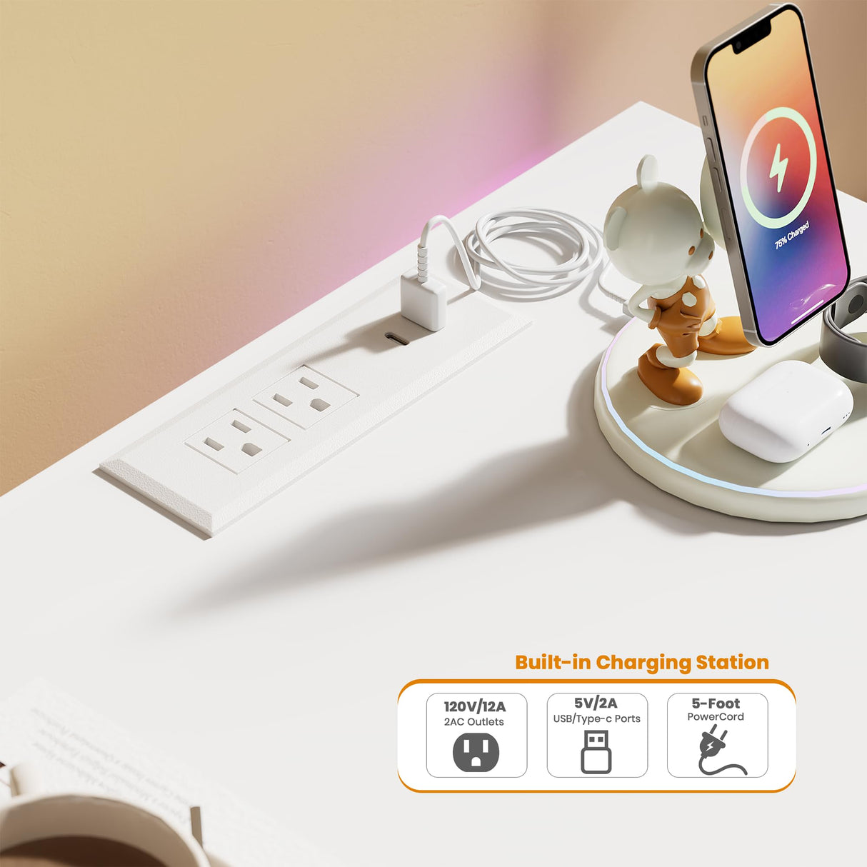 Garvee 9 Drawer Dresser for Bedroom - 63” Wide Chest of Drawers with LED Light and Charging Station, Large TV Stand Multi-Function Home Organizer for Living Room, Entryway, Hallway, White Garvee