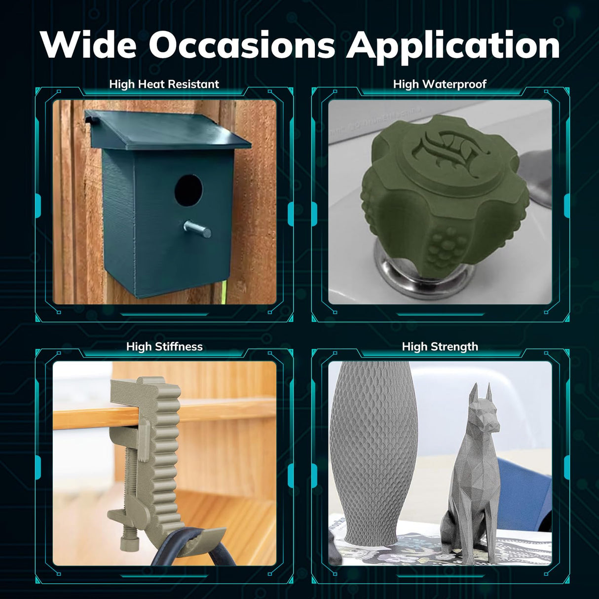 AMOLEN Carbon Fiber PLA Filament 1.75mm Bundle, Multicolor Lightweight & High-Strength 3D PLA Filament, Dimensional Accuracy ± 0.02mm, 200gX4 Spools (Green/Brown/Light Grey/Space Blue) AMOLEN