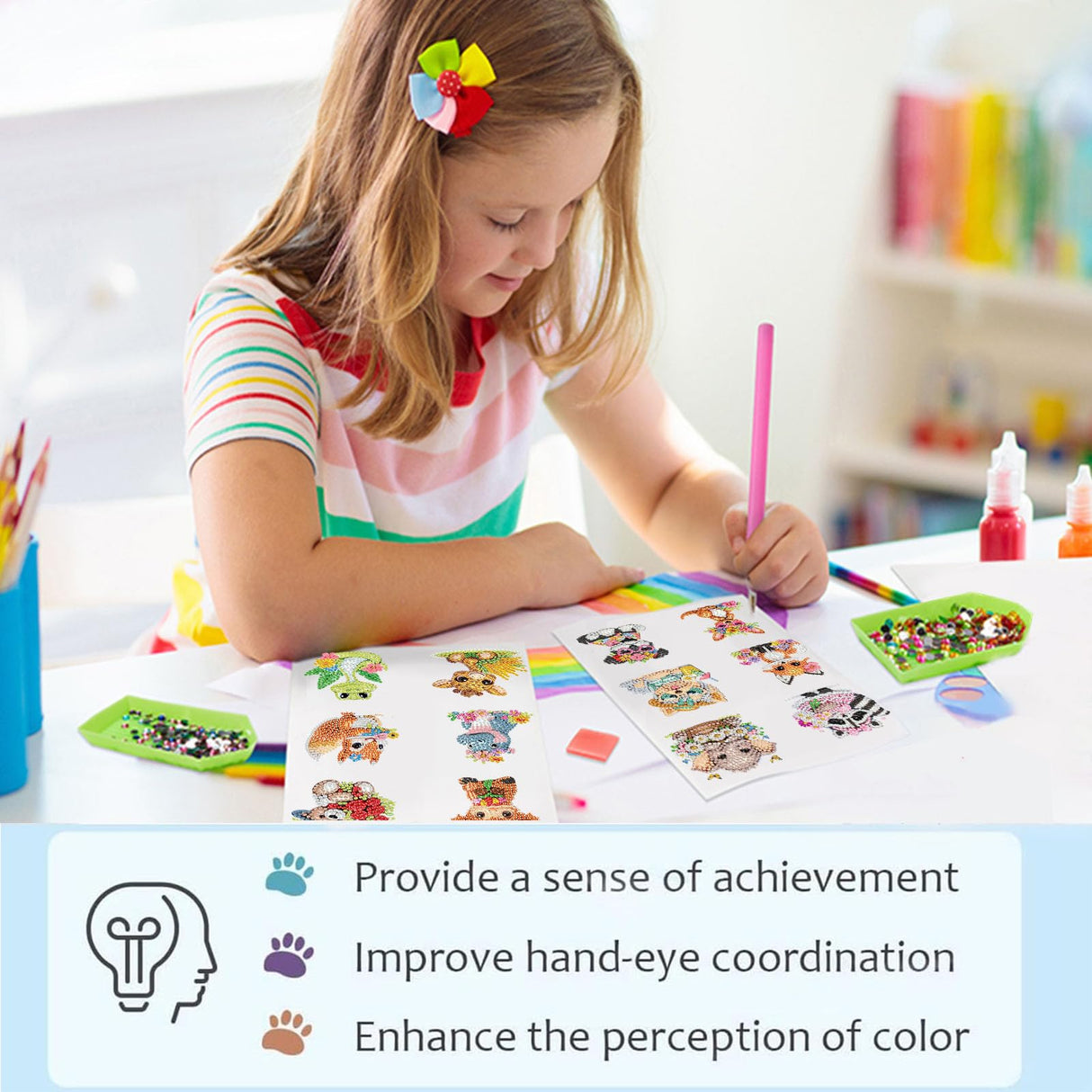 xackcme 48 Pcs Diamond Art Painting Sticker Kits for Kids, Animal Diamond Gem Stickers Kit, 5D Animals Gem Art Stickers Mosaic for Kids Gift for Boys Girls 4-8-10-12 Years Old xackcme