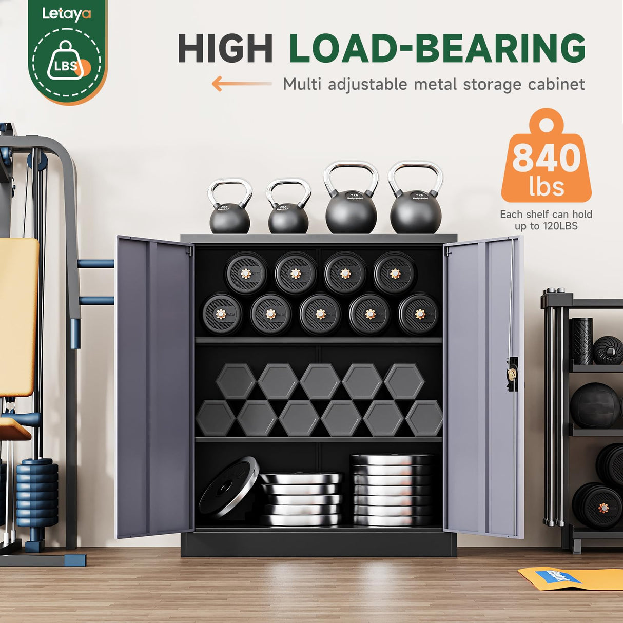 Letaya Metal Storage Cabinets with Lock Door,2 Adjustable Shelves Organizer Steel Storage Cabinets for Home,Office,Warehouse,Garage,Employee Lockers(Black Gray) Letaya