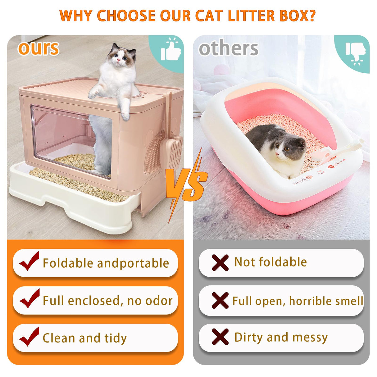 Kattypet Foldable Enclosed Top Entry Cat Toilet - Extra Large Covered Cat Litter Box with Litter Brush and Scoop kattypet