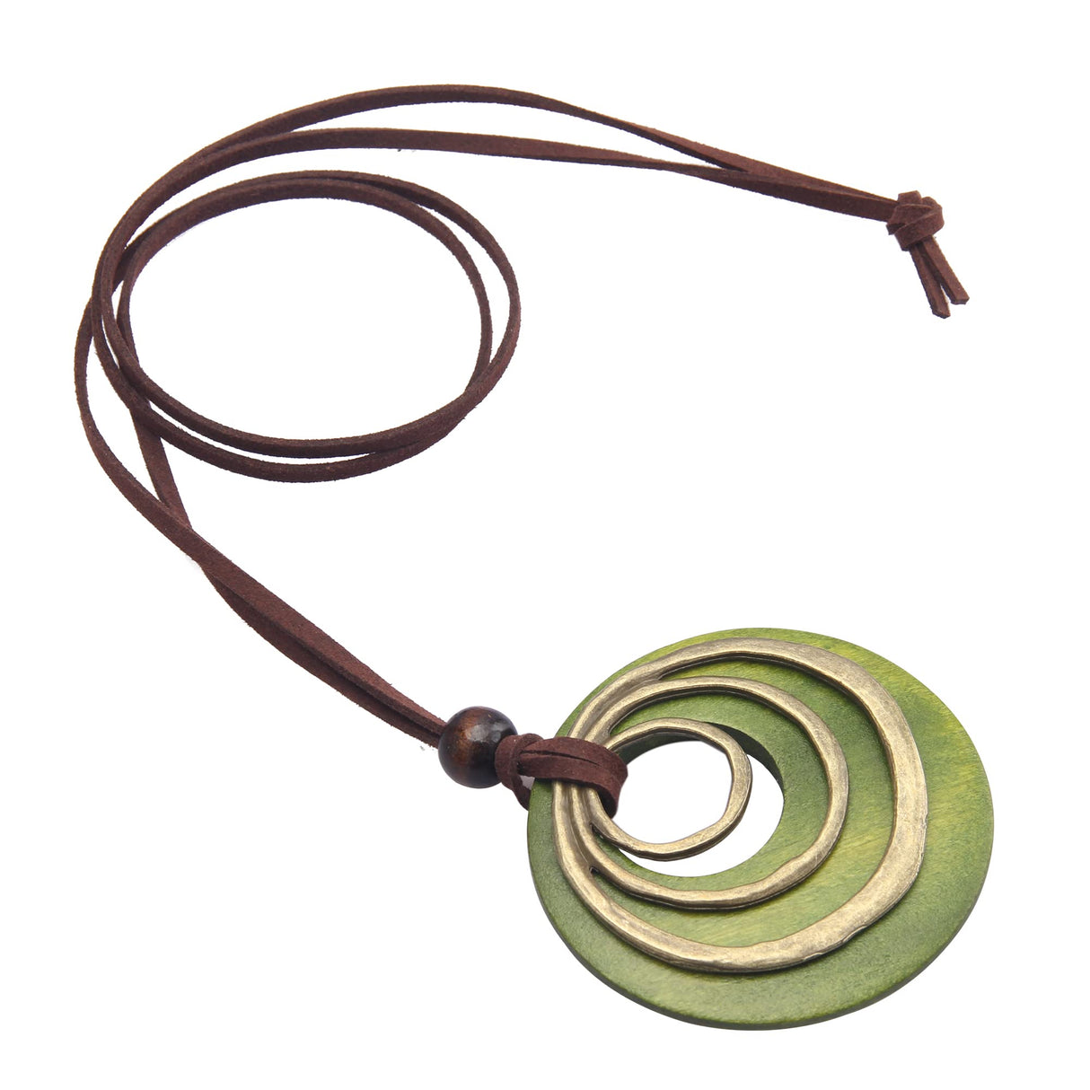 joymiao Leather Necklaces for Women Boho Leather Necklace Long Wooden Neckalce Circle Vintage Necklace Wooden Pendant Long Necklaces joymiao