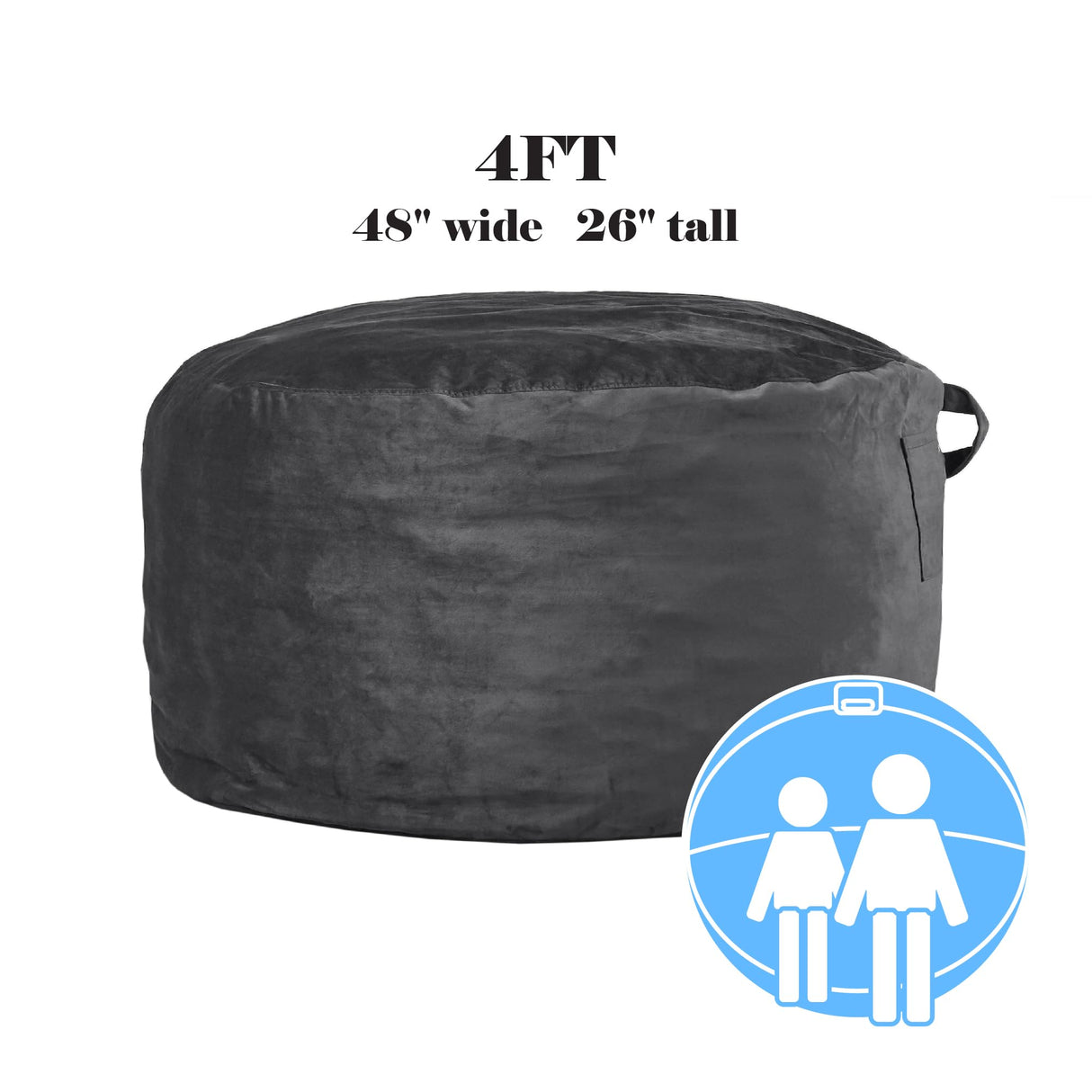 Codi Bean Bag Chair with Filler Included, 4 FT - Comfy Large Beanbag Chairs for Adults - Machine Washable and Soft Mink Bonded Cover - Charcoal Grey, 4ft Codi