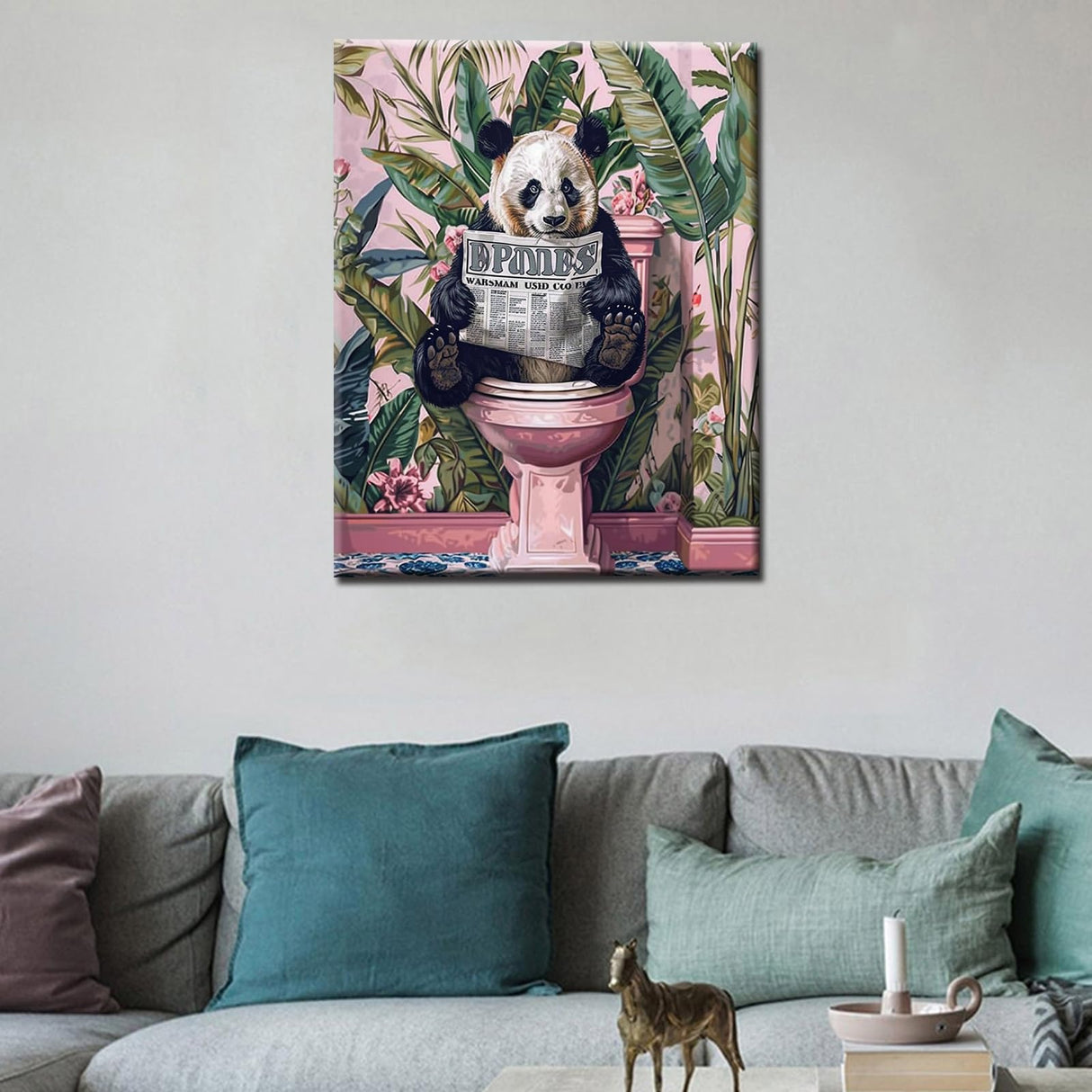 Funny Panda in Toilet Paint by Numbers for Adults Black and White Animal DIY Oil Painting Kits Tropical Plant Paint by Number Kits Canvas Farmhouse Arts Craft Modern Home Decor16x20In no Frame Tucocoo