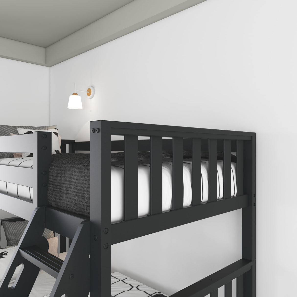 Max & Lily Scandinavian Twin Over Full Bunk Bed in Black – Durable Solid Wood Design for Kids Max & Lily