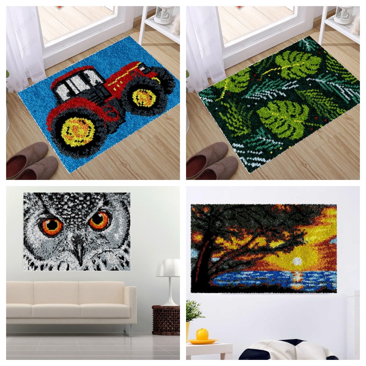 White Snow Christmas Pine Tree Latch Hook Rectangle Rug Kits for Adults Needle Crochet Yarn Kits Embroidery Carpet Hook and Latch Kit Floor Mat Tapestry Christmas Home Decoration 40x60cm(10) Generic