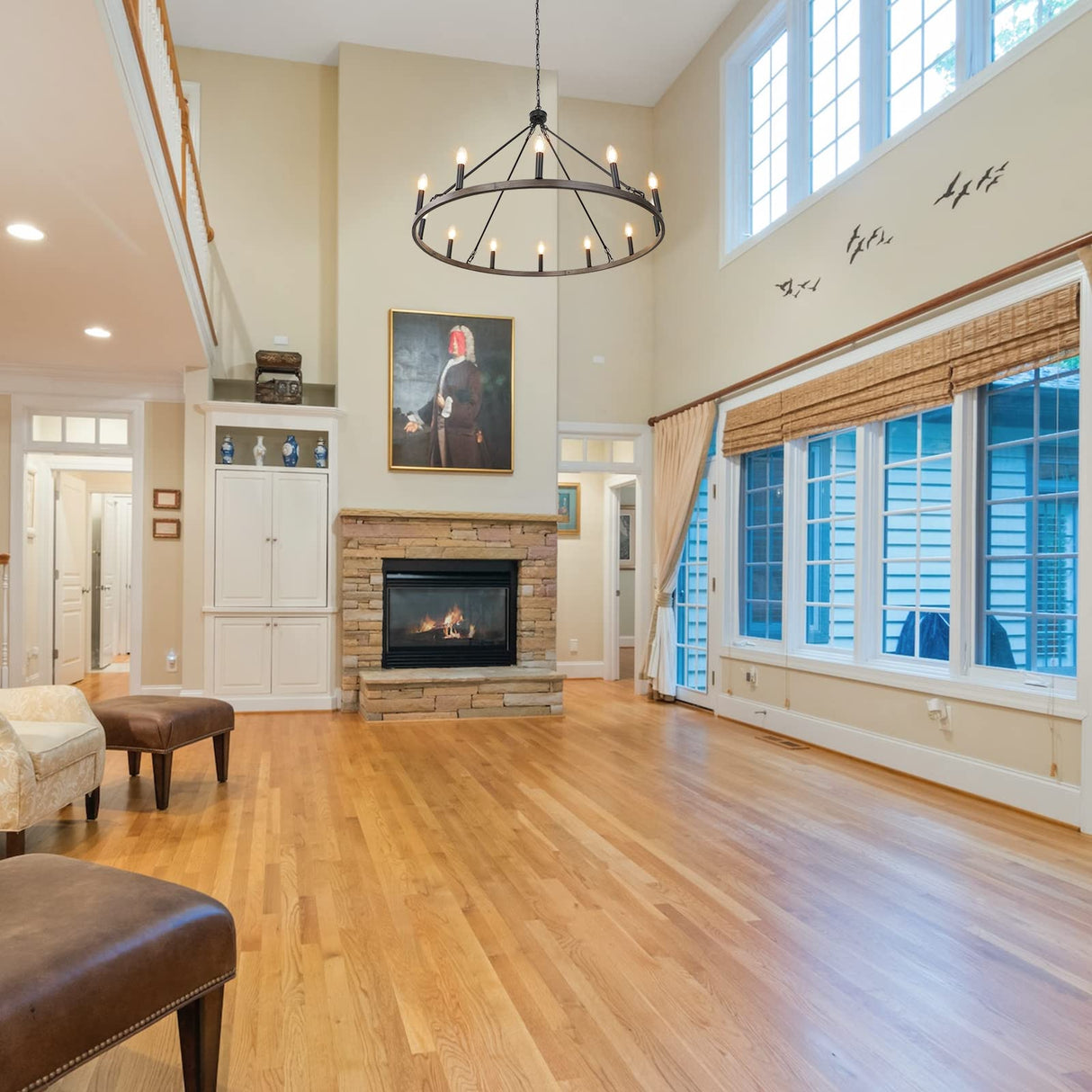 WBinDX 12-Light Wagon Wheel Chandelier Farmhouse Faux Wood Metal Black Chandelier, 38.2 Inch Large Rustic Candle Round Chandeliers for Dining Room Living Room Entryway Foyer Lighting WBinDX