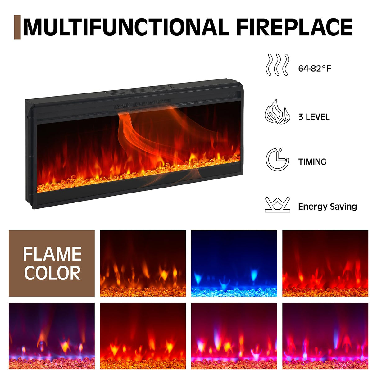 YUMPIE Farmhouse Fireplace TV Stand for TVs up to 80", 70 Inch Large TV Stand with Lighting Glass Door Cabinets/Drawers/Adjustable Shelves, Entertainment Center with 43" Electric Fireplace, White YUMPIE