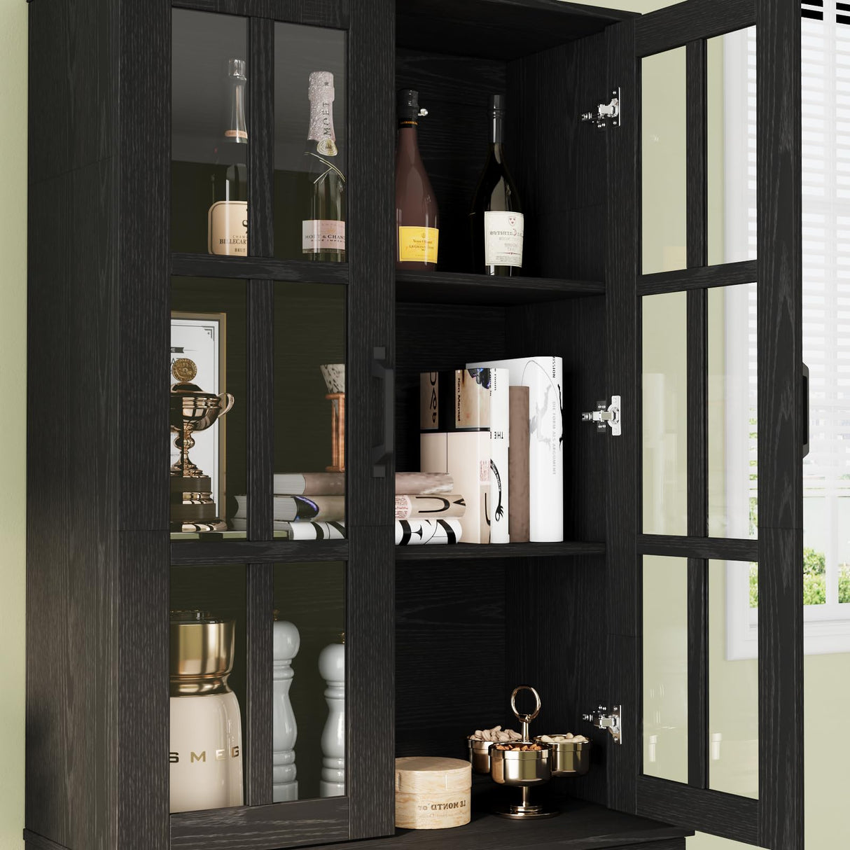 VOWNER TV Stand for TVs up to 75", 4-Piece TV Hutch with Cabinets, Entertainment Center with Bookshelves, Modular TV Console for Living Room, 2D+2H (Black, 111.12" W) VOWNER