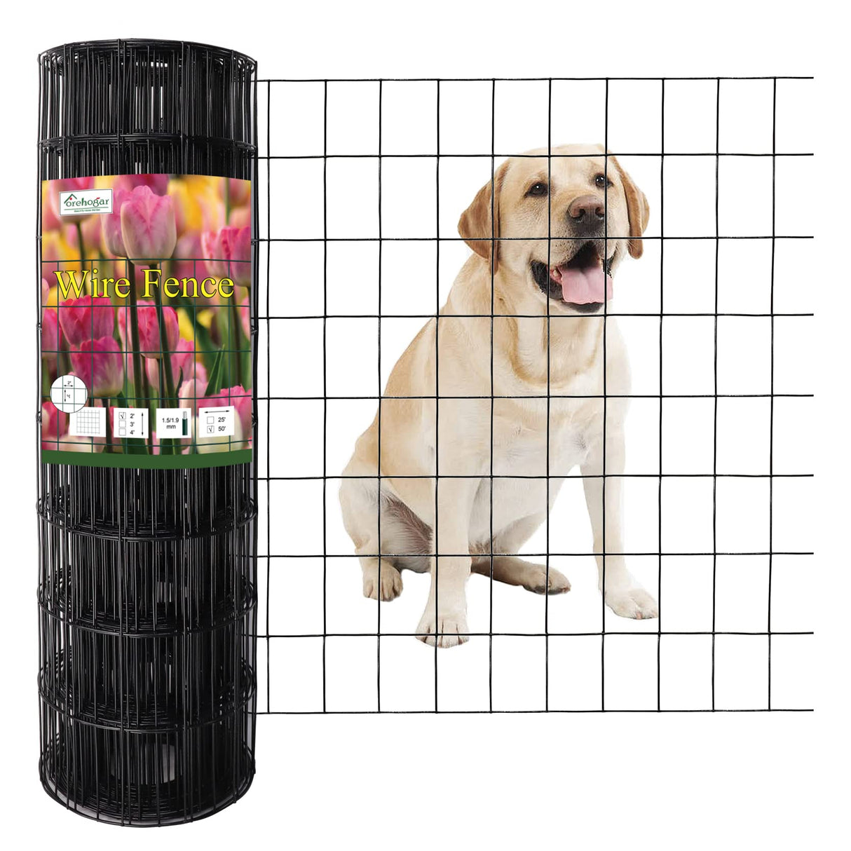 FOREHOGAR Black PVC Coated Welded Wire Fence 24 Inch x 50 Foot, 2 Inch x 3 Inch 16GA, Garden Border Fencing Roll Vinyl Coating Metal Wire Mesh for Yard Vegetable Plant Protection Poultry Netting FOREHOGAR