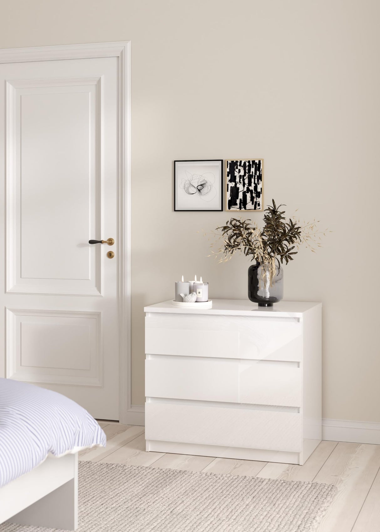 Tvilum Scottsdale 3 Drawer Chest in White High Gloss Tvilum