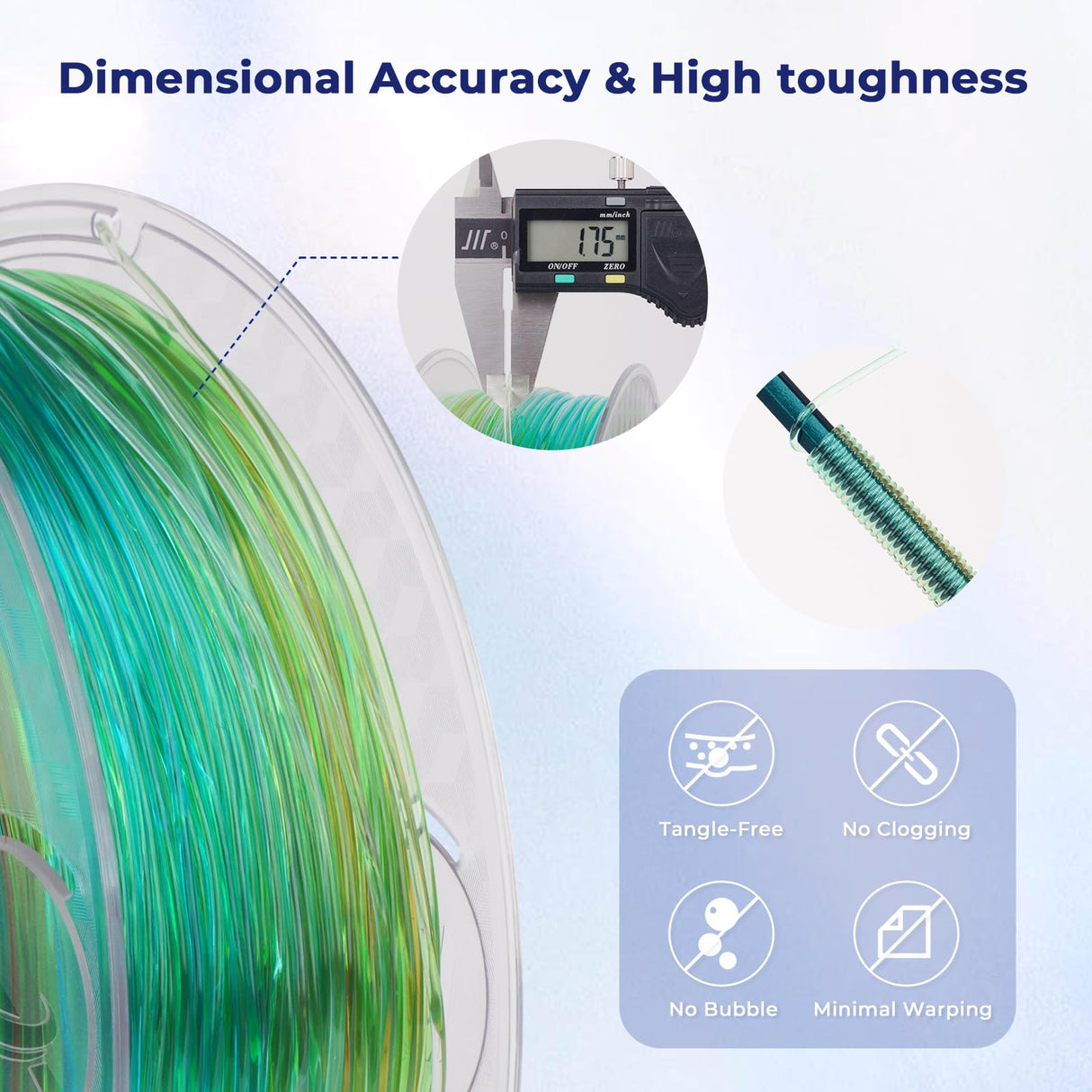 AMOLEN TPU 3D Printer Filament, Transparent Multicolor Rainbow TPU 1.75mm, Color Change Flexible Soft TPU 3D Printing Filament Supports High Speed, 1kg Spool(2.2lbs), Blue Green Orange AMOLEN