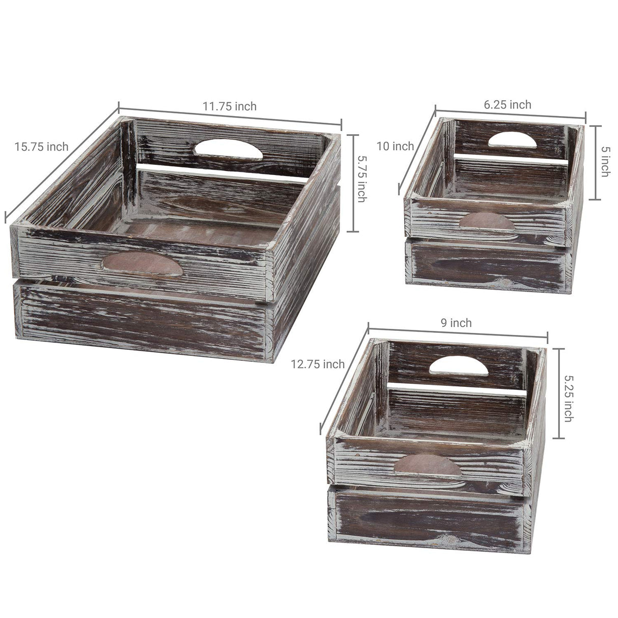 MyGift Country Rustic Torched Wood Storage Decorative Box, Nesting Wooden Crate Box Container, Set of 3 MyGift