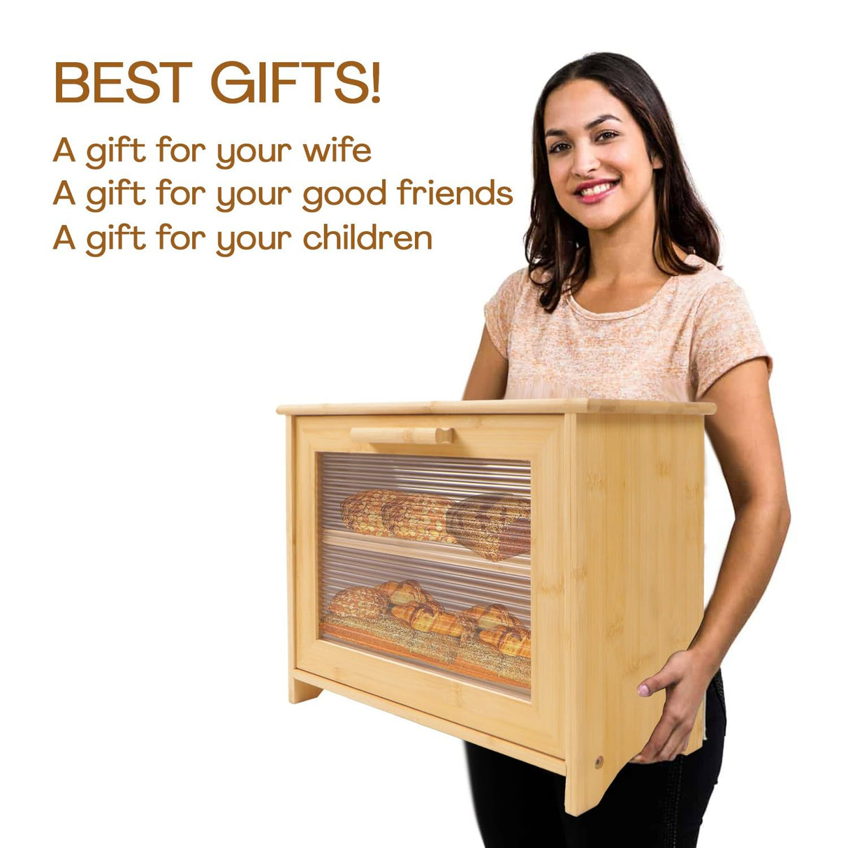 PURENJOY Bread Box, Bread Box for Kitchen Countertop, Large Bread Box for Homemade Bread, 2 Layer Wood farmhouse Breadbox Organizer for Kitchen Counter Corner, Cabinet, Pantry, (Natural Bamboo) PURENJOY