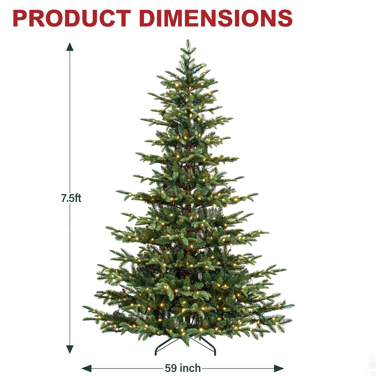 Hykolity 7.5 ft Prelit Aspen Fir Christmas Tree, Artificial Christmas Tree with 450 Warm White LED Lights, 1173 PE&PVC Branch Tips, Metal Stand and Hinged Branches hykolity