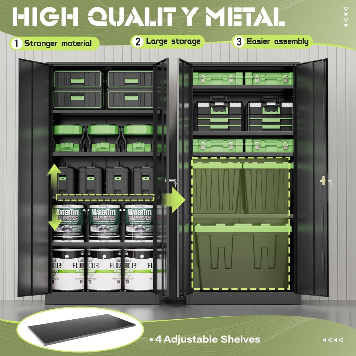 SUNCROWN Metal Storage Cabinets with Lock, Tool Cabinet, 72" Locking Steel Storage, Tall Locker Organizer Garage Cabinets with 2 Doors and 4 Shelves for Home,Garage,Office,School, Garage, Black SUNCROWN