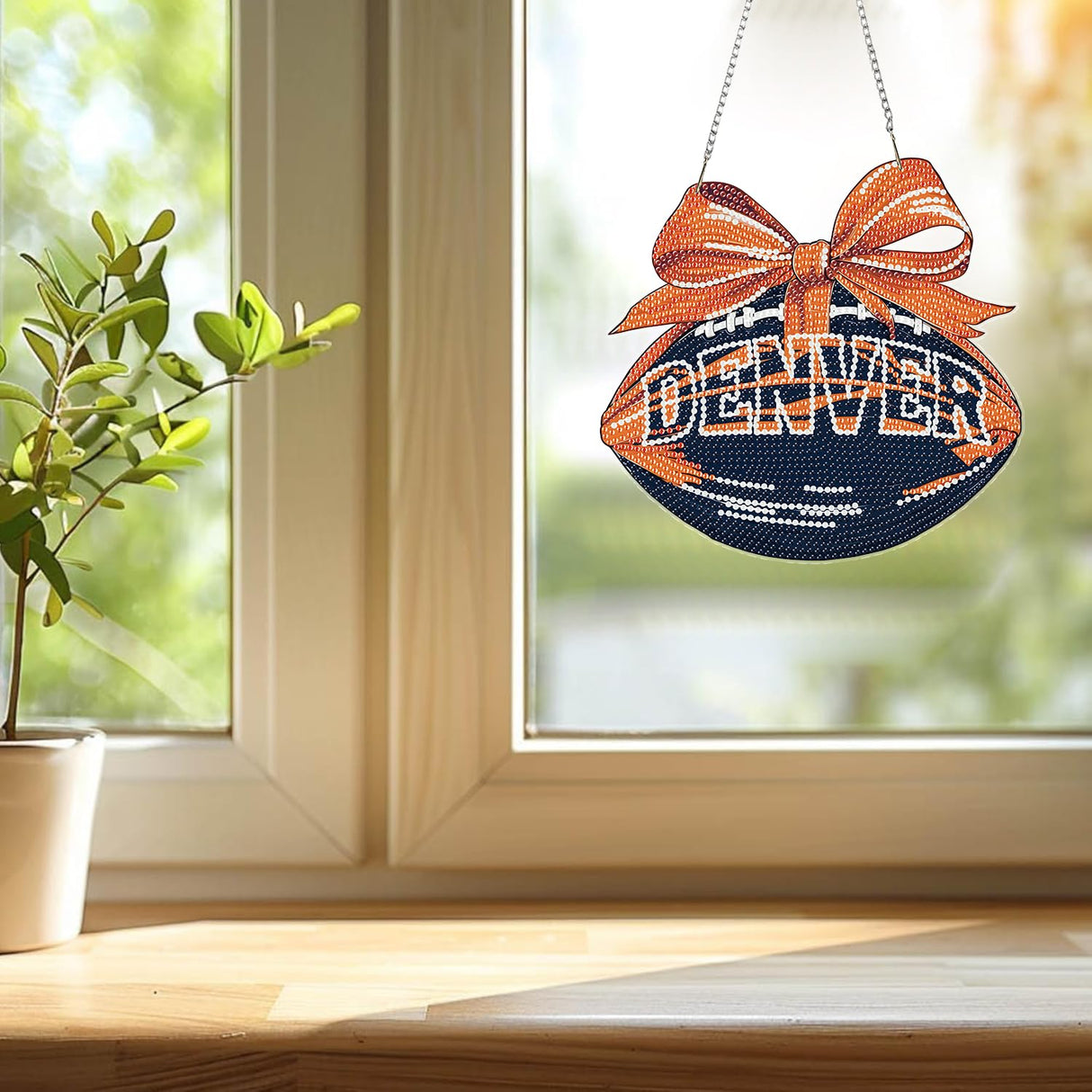 Rertcioph Football Diamond Art Hanging Kit for Adults, DIY Acrylic 5D Diamond Painting Hanging Ornament for Denver Home Wall Decor and Gift Rertcioph