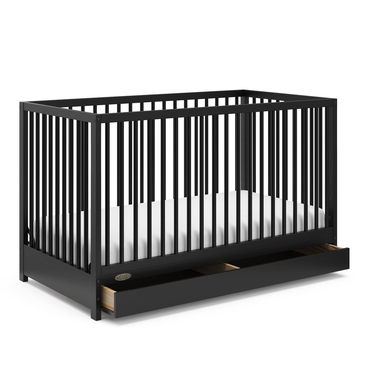 Graco Teddi 5-in-1 Convertible Crib with Drawer (Black) – GREENGUARD Gold Certified, Crib with Drawer Combo, Full-Size Nursery Storage Drawer, Converts to Toddler Bed, Daybed and Full-Size Bed Graco