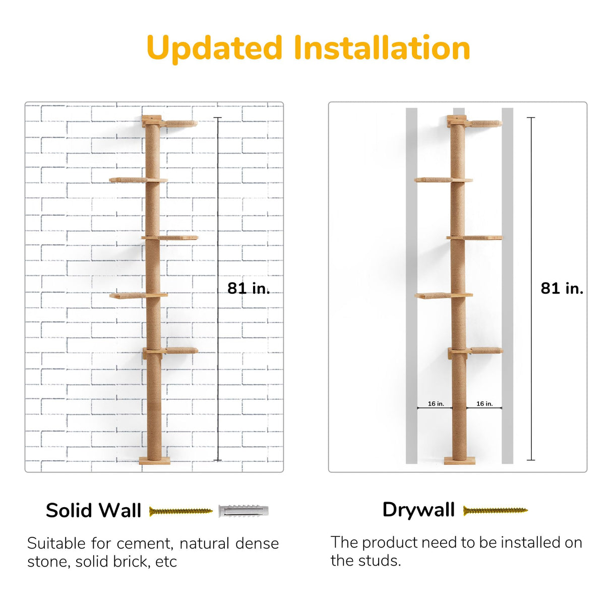 FUKUMARU Tall Cat Tree, 5 Tier Floor to Ceiling Cats Tower, Wall-Mounted Kitten Scratching Post, Wild Simulation Kittens Wall Shelves, Suitable for Climb, Scratch, Lookout and Play FUKUMARU