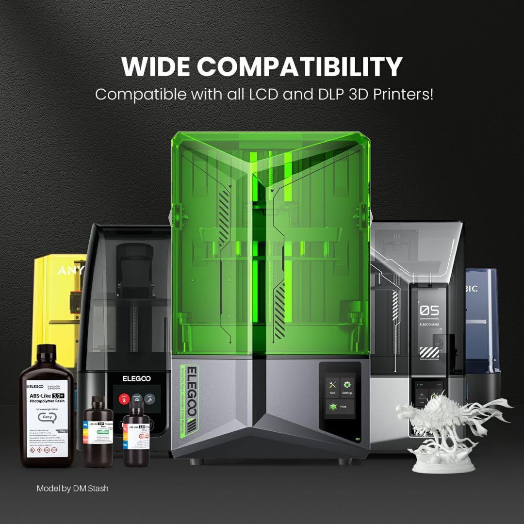 ELEGOO ABS-Like Resin 3.0+, Upgraded 3D Printer Photopolymer Resin, Higher Heat-Resistance Fast Curing High Precision Non-Brittle, Translucent 1000g ELEGOO